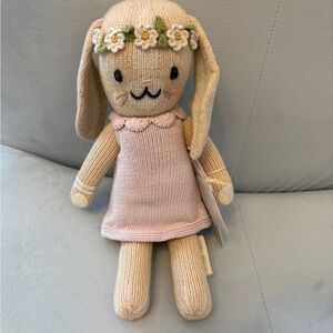 Charming Cream Bunny Plush with Pink Dress